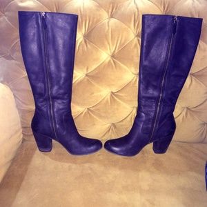 Leather Navy Blue Tall Boots